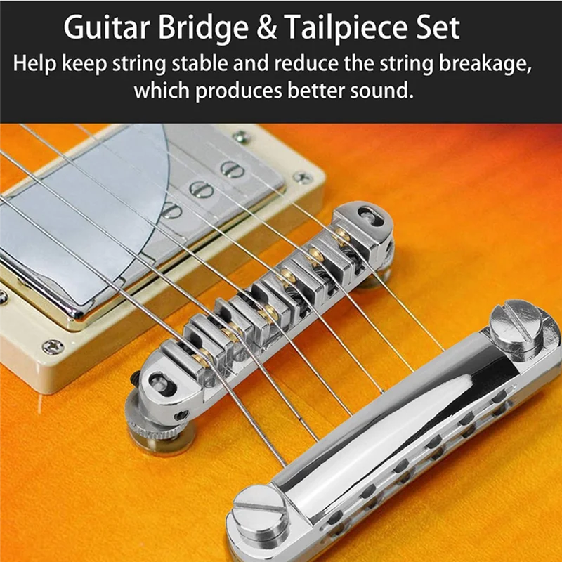 1 комплект из 6 струнных гитарных бриджей Tune-O-Matic и хвостовика со стойками для электрогитары Les Paul SG LP, золото Изображение 0 