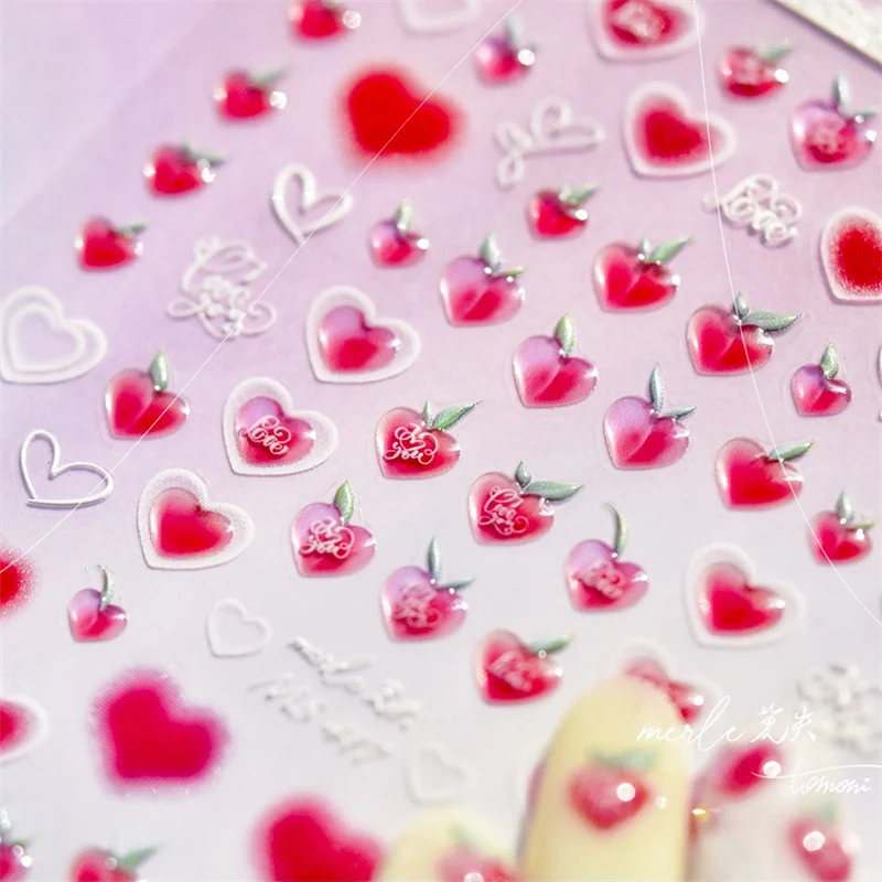 1 шт. Сладкие розовые персиковые желейные наклейки для ногтей с 5D мягкими рельефами с тиснением, самоклеящиеся наклейки для дизайна ногтей, Милые фрукты, 3D наклейки для маникюра