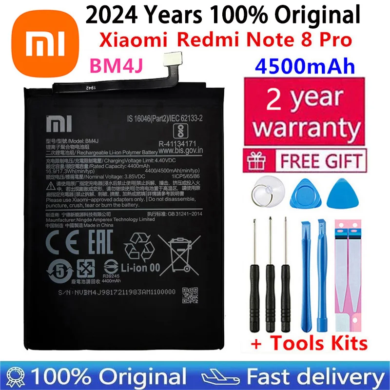100% Оригинальный аккумулятор BM4J емкостью 4500 мАч для Xiaomi Redmi Note 8 Pro Note8 Pro, подлинная замена аккумулятора телефона + подарочные инструменты + наклейки