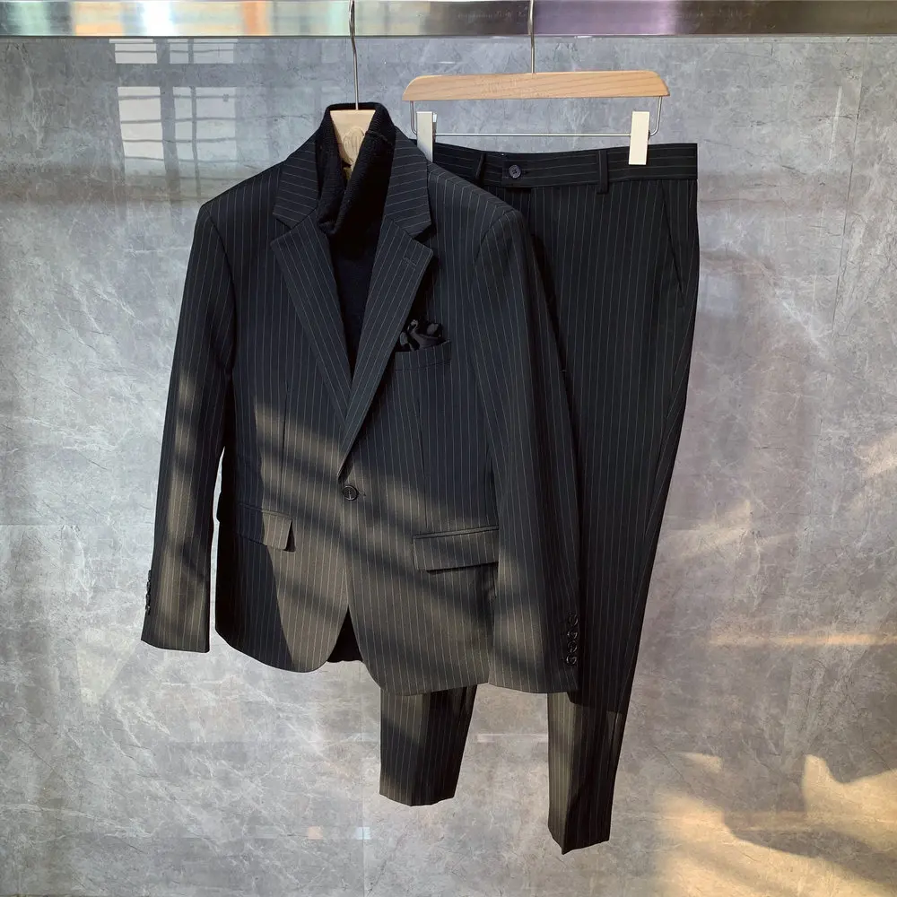 2022 Новое поступление, мужские блейзеры, Брюки, комплект из двух предметов, мужской свадебный осенний деловой костюм в полоску, Свободное пальто, брюки H246