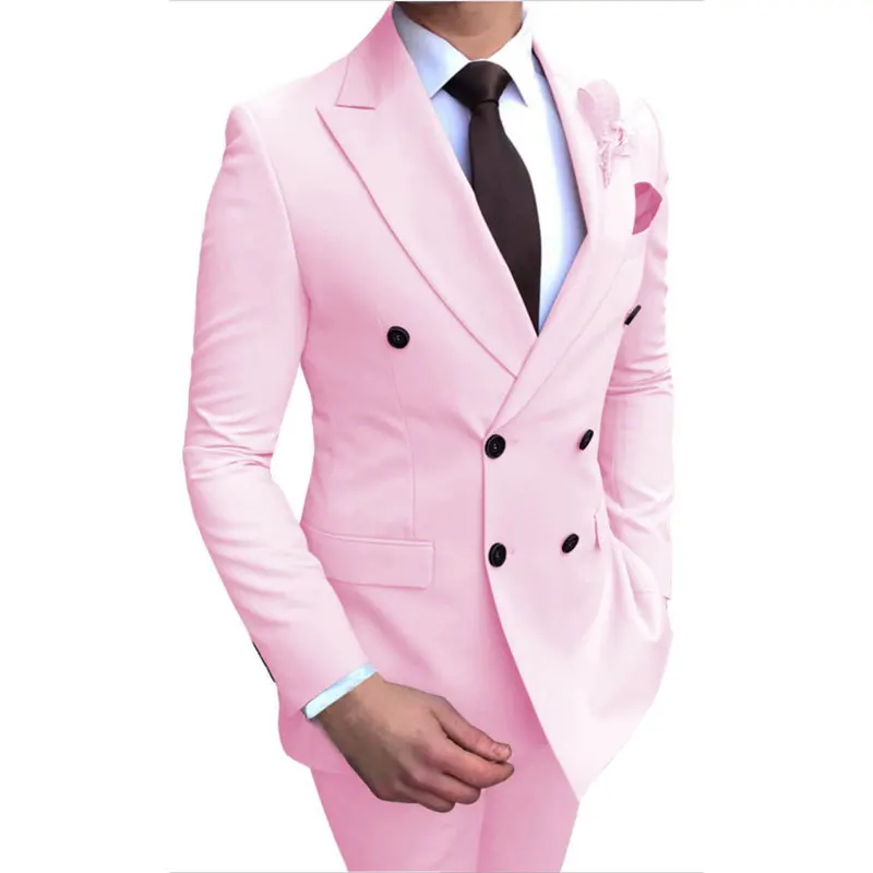 2023 Новый мужской костюм, 2 предмета, плоские приталенные повседневные смокинги с вырезами на лацканах для свадьбы (блейзер + брюки)