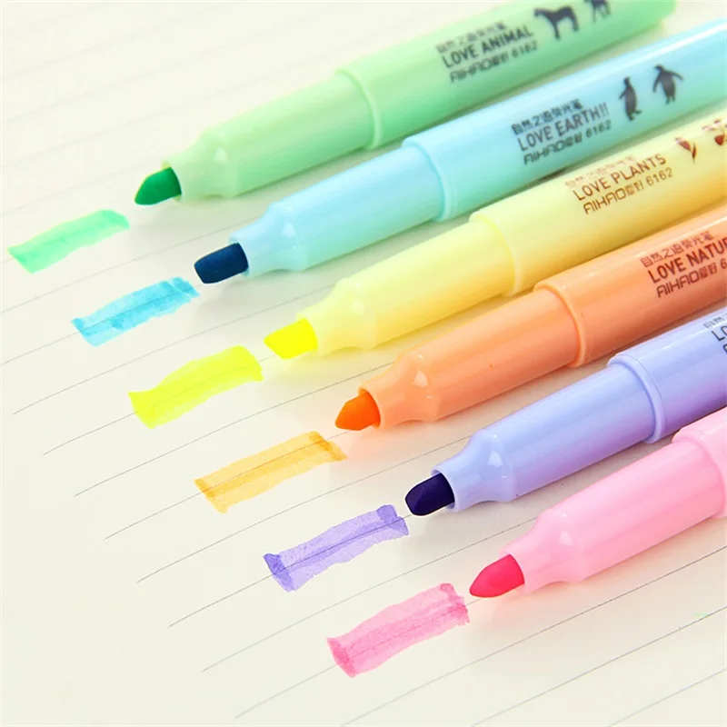 6 различных цветов канцелярских принадлежностей свежая и креативная маркерная ручка маркерная ручка цветная акварель блокнотный маркер маркерная ручка Изображение 0 