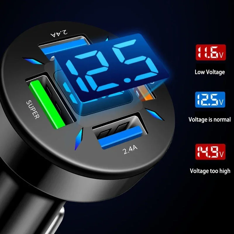 66 Вт USB Автомобильное зарядное устройство PD QC3.0 Быстрое зарядное устройство с вольтметром для iphone Samsung Huawei Xiaomi