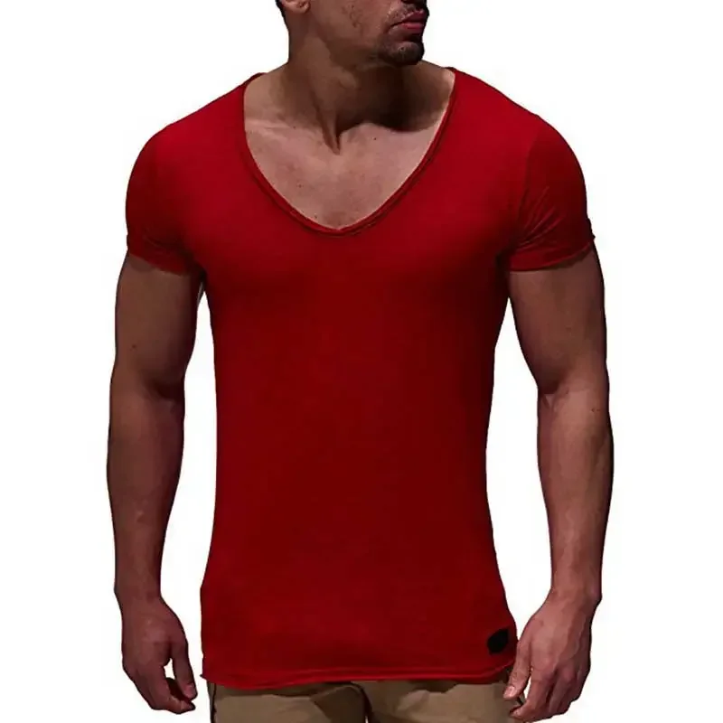 A3203 Новое поступление, мужская футболка с глубоким V-образным вырезом и коротким рукавом, приталенная футболка, мужская тонкая футболка, повседневная летняя футболка camisetas hombre