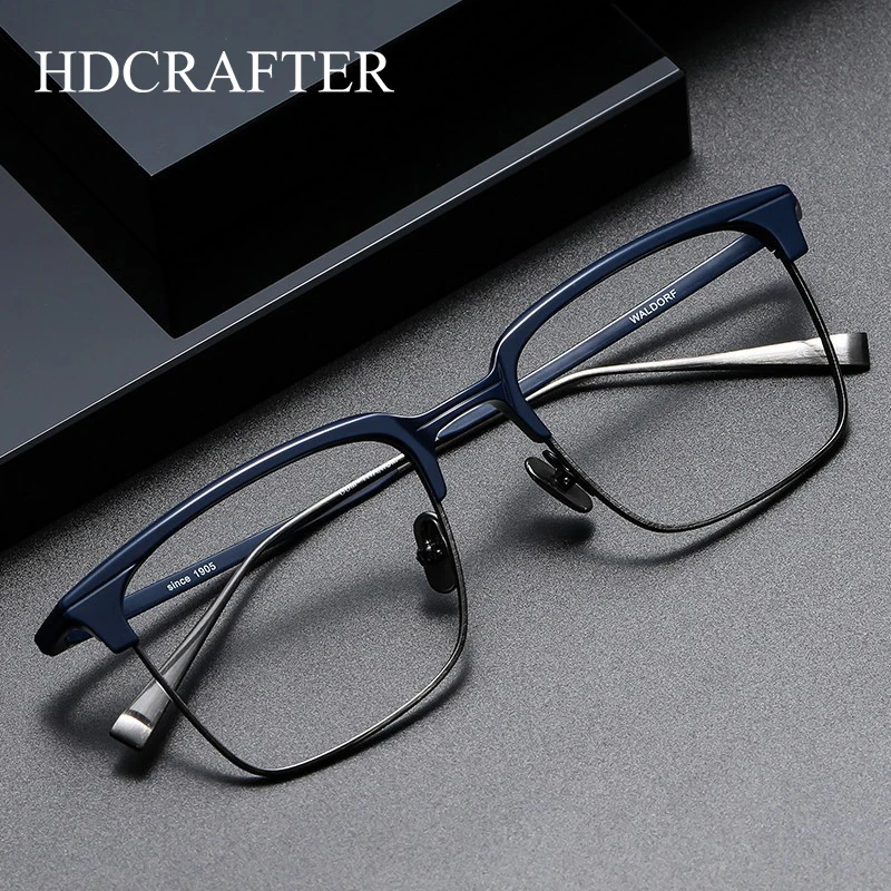 HDCRAFTER, мужские ретро квадратные оправы для очков из чистого титана, оптические линзы для чтения при близорукости, рецептурные линзы, оправа для очков