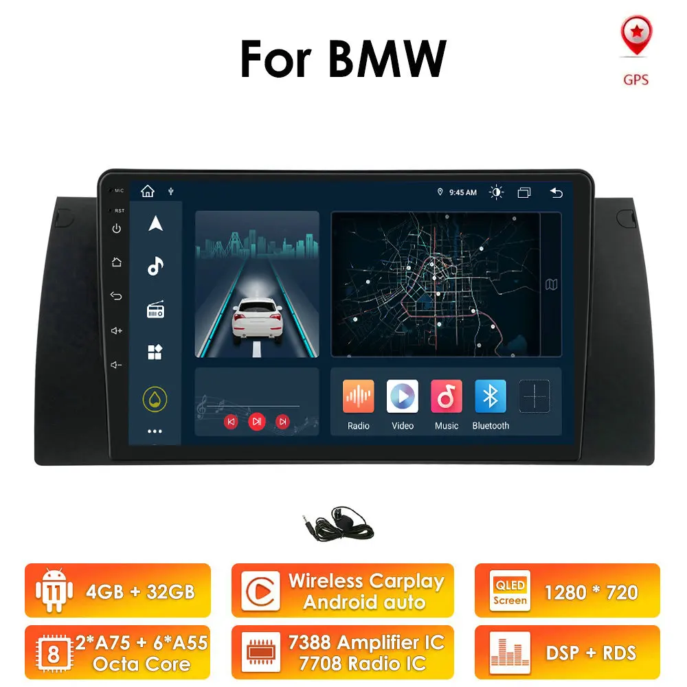 Hizpo Для BMW X5 E39 E53 1999-2006 M5 Автомобильный Радио Мультимедийный Видеоплеер Навигация GPS Android 10 Стерео WIFI FM AM RDS OBD2 SWC