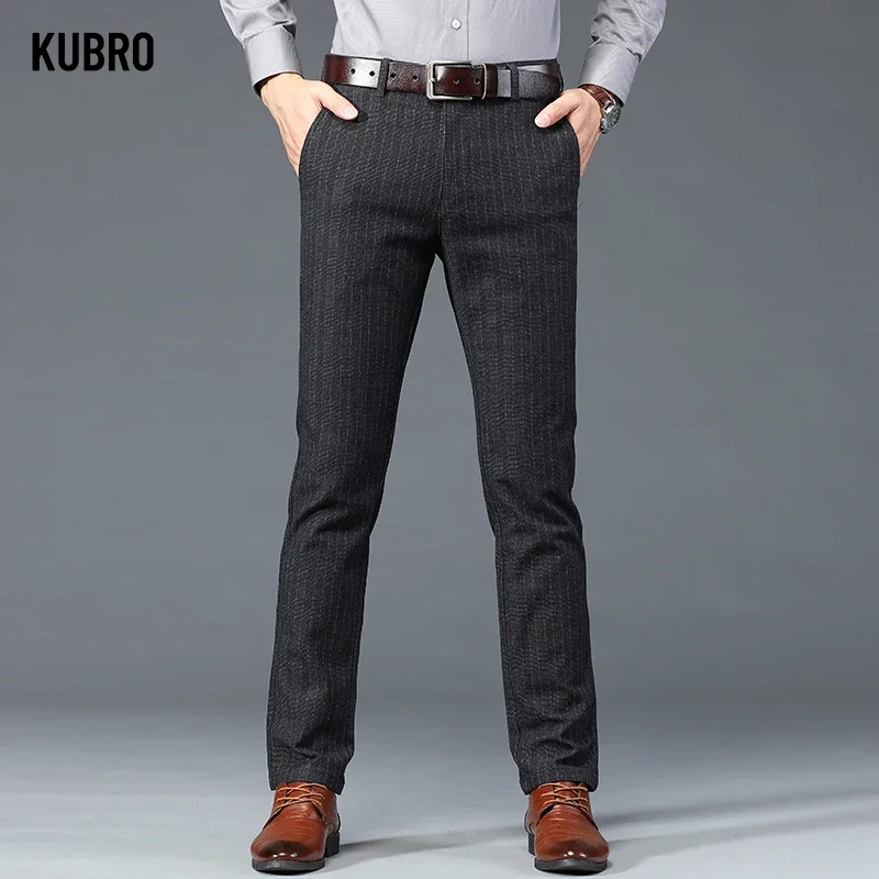 KUBRO 2023 Новые Элегантные Вечерние брюки в британском стиле Мужская мода Офисные Стрейчевые Полосатые Свадебные Деловые Хлопчатобумажные Мужские брюки Изображение 1 