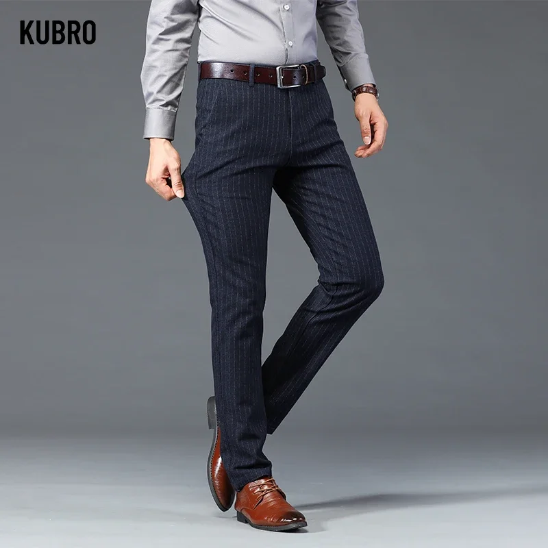 KUBRO 2023 Новые Элегантные Вечерние брюки в британском стиле Мужская мода Офисные Стрейчевые Полосатые Свадебные Деловые Хлопчатобумажные Мужские брюки Изображение 2 