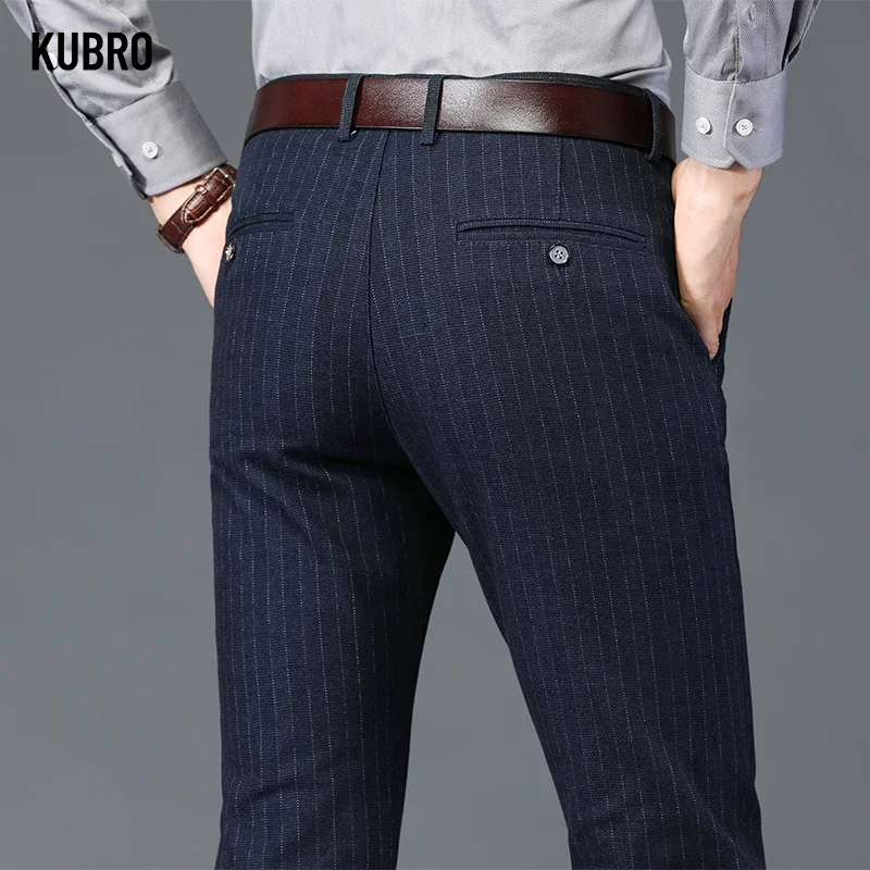 KUBRO 2023 Новые Элегантные Вечерние брюки в британском стиле Мужская мода Офисные Стрейчевые Полосатые Свадебные Деловые Хлопчатобумажные Мужские брюки Изображение 3 