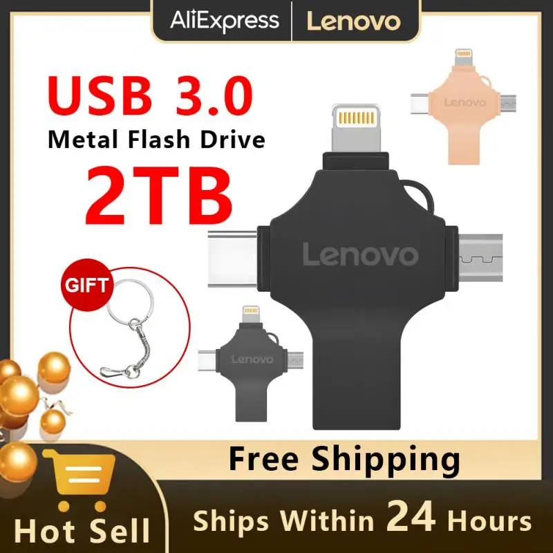 Lenovo 4 В 1 USB Флэш-Накопитель 2 ТБ Портативный Флеш-Накопитель 128 ГБ 256 ГБ 512 ГБ USB-памяти 1 ТБ 2 ТБ U-Диск Для Портативных ПК Бесплатная доставка