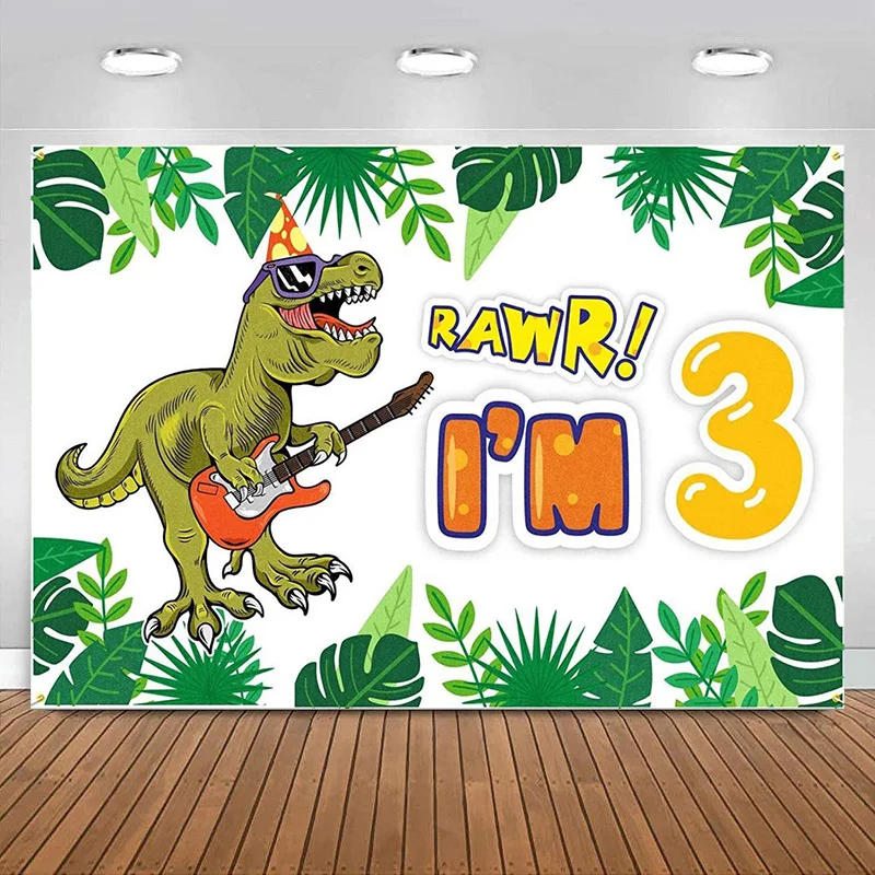 Rawr I'm 3 Background Украшения для дня рождения динозавра 3-х летнего возраста для вечеринки для мальчиков и детей Баннер для фотосъемки душа ребенка