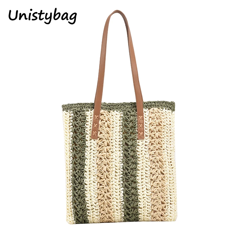 Unistybag Плетеная из соломы сумка-тоут для женщин, сумки через плечо большой емкости, ретро пляжная сумка, женские летние сумки для покупок