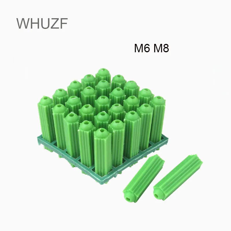 WHUZF Бесплатная доставка 100шт Пластиковая расширительная труба Зеленый M6 M8 Настенная вилка Резиновая анкерная пробка Саморез Расширительная трубка