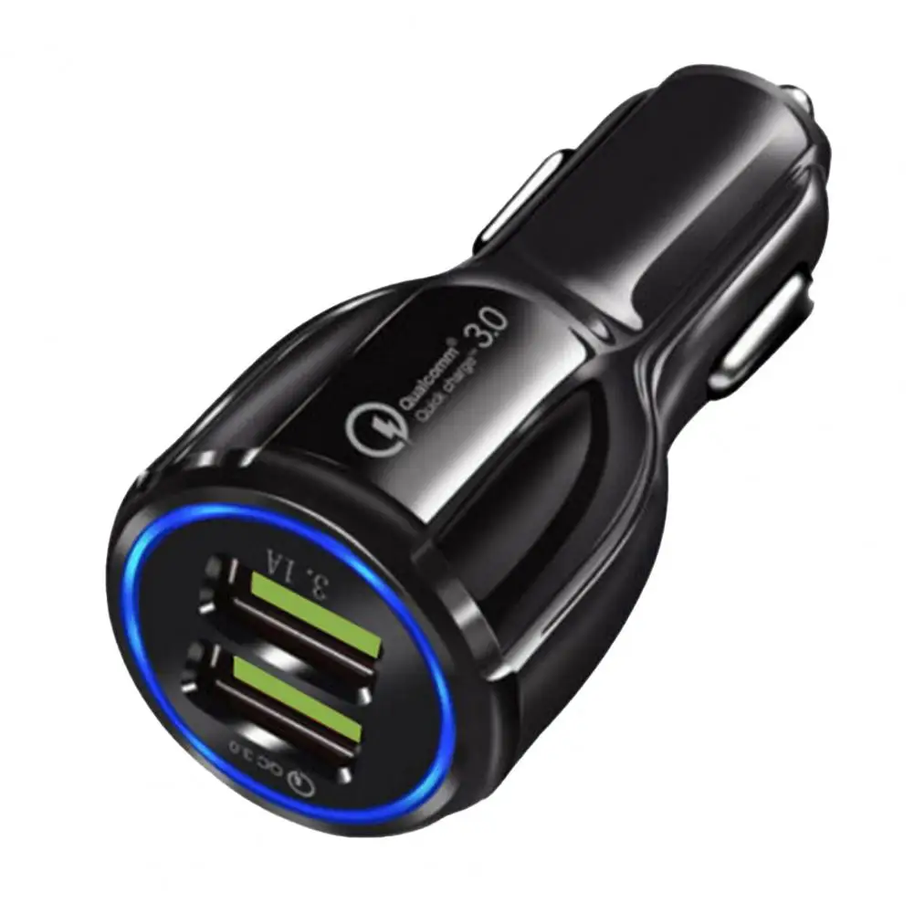 Автомобильное зарядное устройство 3.0QC с синей подсветкой, стабильность напряжения на двух портах без нагрева, автомобильный USB-адаптер, зарядное устройство для автомобиля