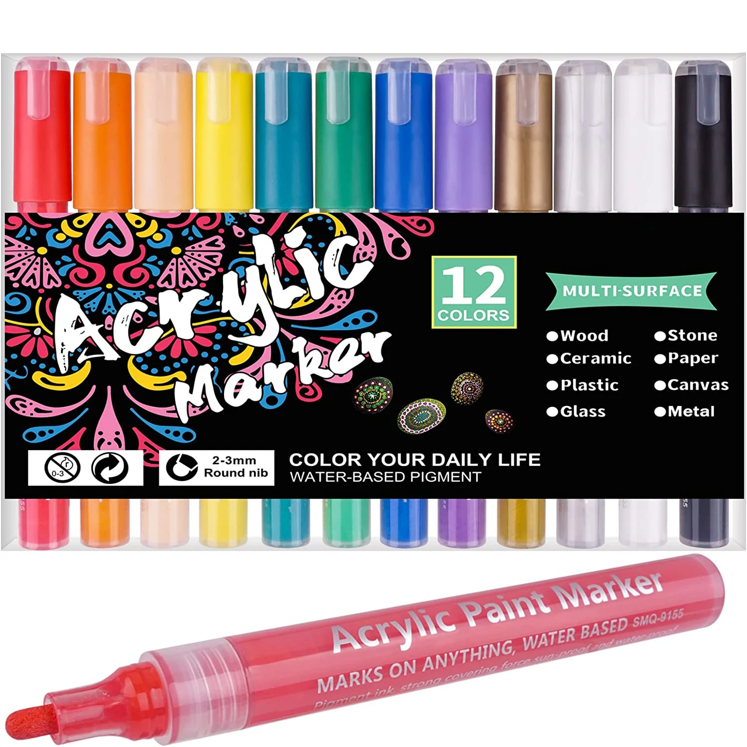 Акриловая краска, ручка, маркер для наскальной живописи, набор из 12 цветов, Акриловые маркеры премиум-класса, художественные принадлежности для взрослых и детей, сделай САМ