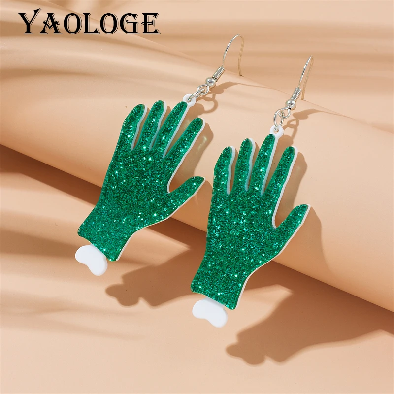 Акриловые зеленые серьги-ладони YAOLOGE, готические сверкающие пайетки, серьги-подвески в виде ладони, Персонализированные популярные ювелирные подарки для женщин