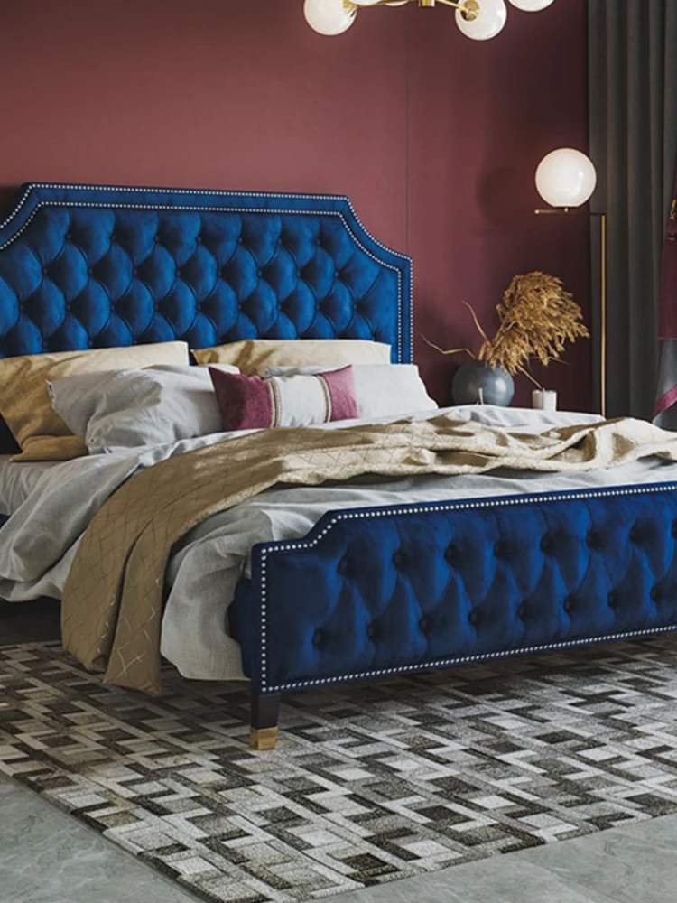 Американская легкая Роскошная Современная минималистичная тканевая кровать с пряжкой 1,8 м для супружеской кровати в главной спальне с двуспальной кроватью Изображение 1 