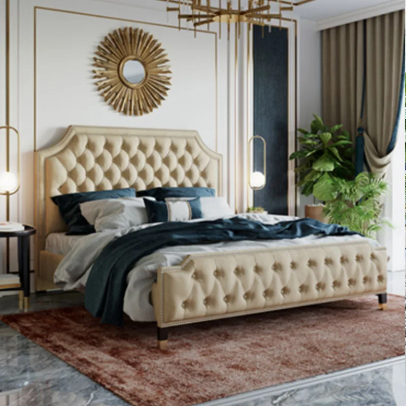 Американская легкая Роскошная Современная минималистичная тканевая кровать с пряжкой 1,8 м для супружеской кровати в главной спальне с двуспальной кроватью Изображение 2 