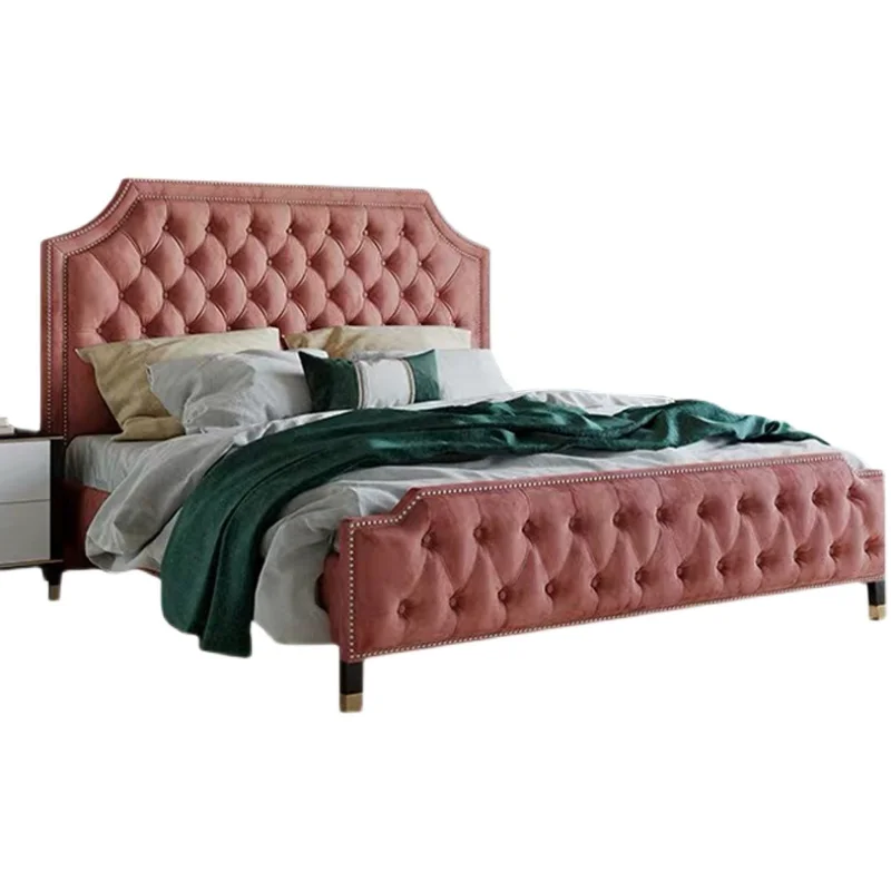 Американская легкая Роскошная Современная минималистичная тканевая кровать с пряжкой 1,8 м для супружеской кровати в главной спальне с двуспальной кроватью Изображение 3 
