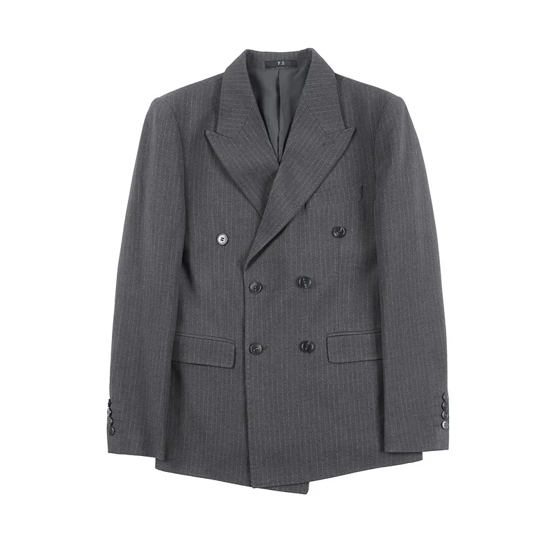 Блейзеры, куртка для мужчин, высококачественный Зимний двубортный блейзер в толстую полоску, Мужская Корейская роскошная одежда, официальные костюмы, пальто Изображение 4 