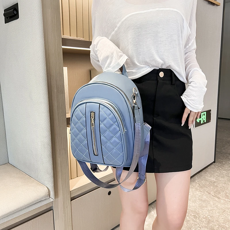 Высококачественный роскошный женский рюкзак, новый модный и универсальный материал PU, женский рюкзак в клетку с бриллиантами, сумка для поездок на работу Изображение 4 