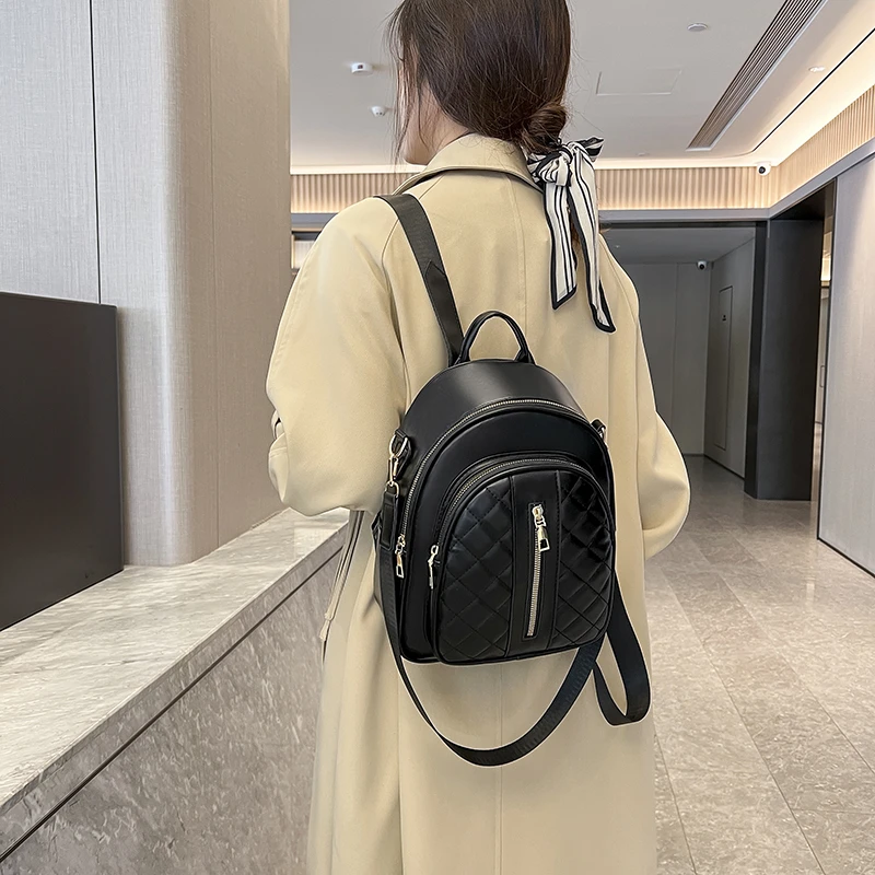 Высококачественный роскошный женский рюкзак, новый модный и универсальный материал PU, женский рюкзак в клетку с бриллиантами, сумка для поездок на работу Изображение 5 