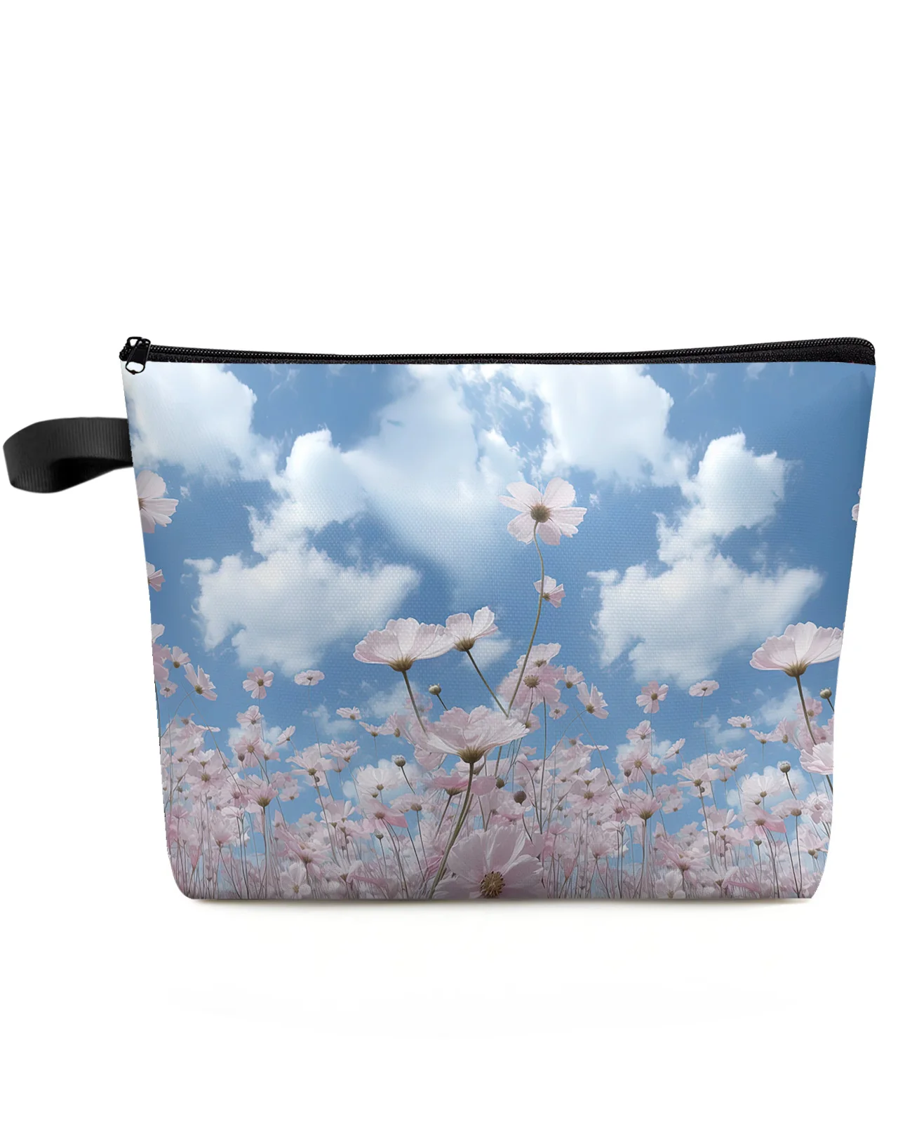 Голубое небо Облака Цветы Косметичка для макияжа, сумки для путешествий, женские косметические сумки, Органайзер для туалета, пенал для хранения детей