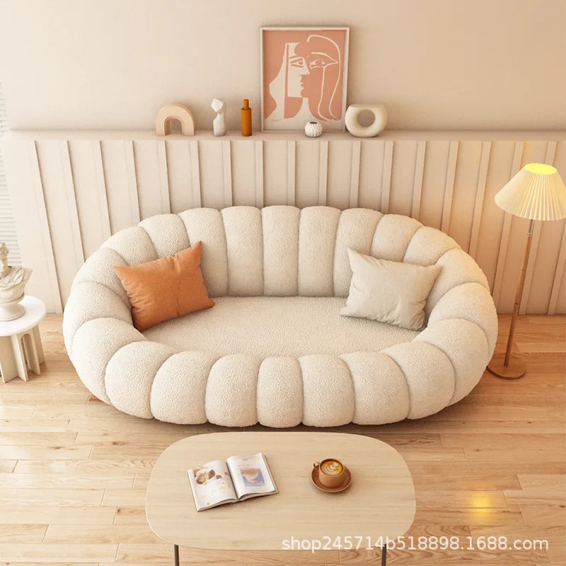 Диван-тыква, татами для маленькой квартиры, милый диван из овечьей шерсти, одноместный, двухместный, для трех человек, ткань кремового цвета Изображение 0 