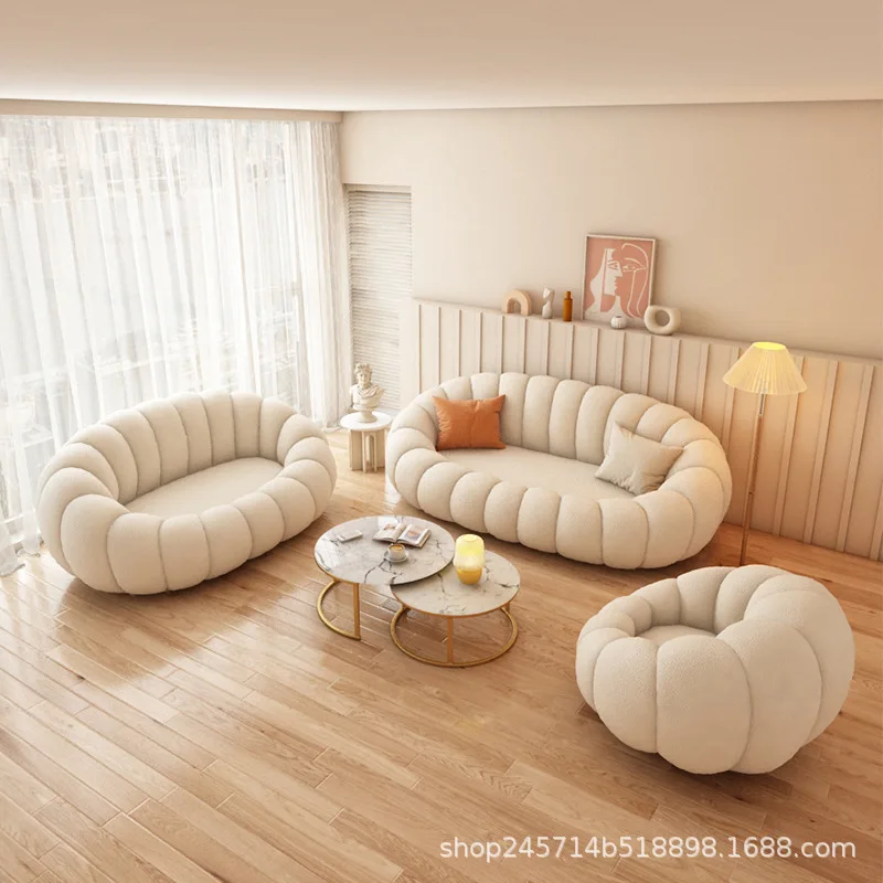Диван-тыква, татами для маленькой квартиры, милый диван из овечьей шерсти, одноместный, двухместный, для трех человек, ткань кремового цвета Изображение 1 