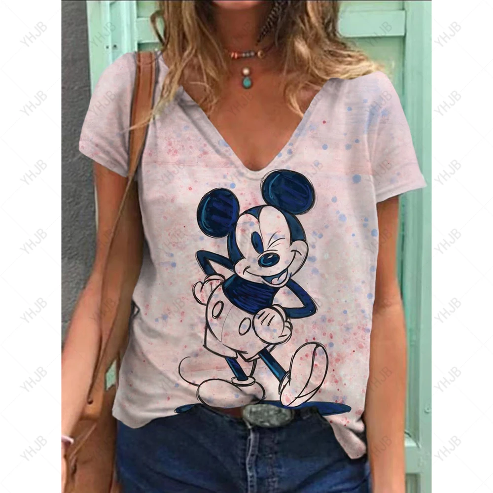 Женская модная футболка с принтом Disney, Минни, Микки Маус, повседневная рубашка с короткими рукавами, летний простой уличный женский топ 2023