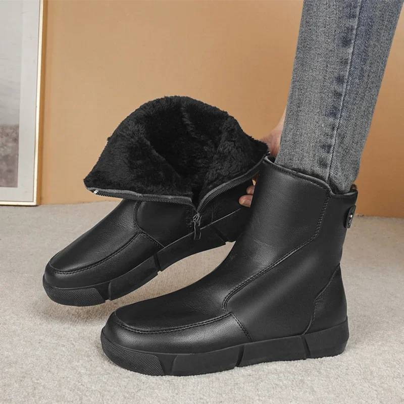 Женские ботильоны на плоской подошве, теплые зимние ботинки, зимняя короткая Плюшевая хлопковая обувь, Дизайнерские повседневные ботинки на платформе 2024 года, новые женские ботинки 