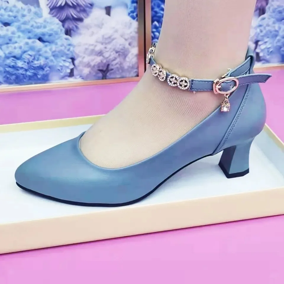 Женские милые офисные туфли на высоком каблуке синего цвета с острым носком, весенне-летние Женские повседневные вечерние туфли-лодочки Sweet Comfort G17b