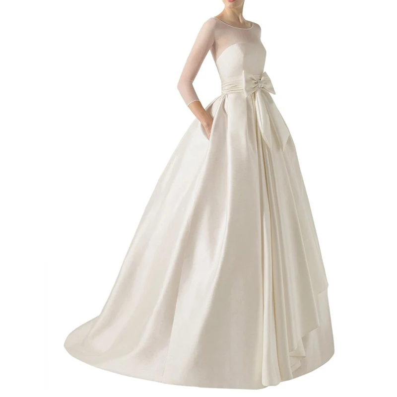 Женские свадебные платья из тюля и атласа, свадебные платья с прозрачной спинкой и длинным рукавом, Белое вечернее платье с большой бабочкой, vestido de novia