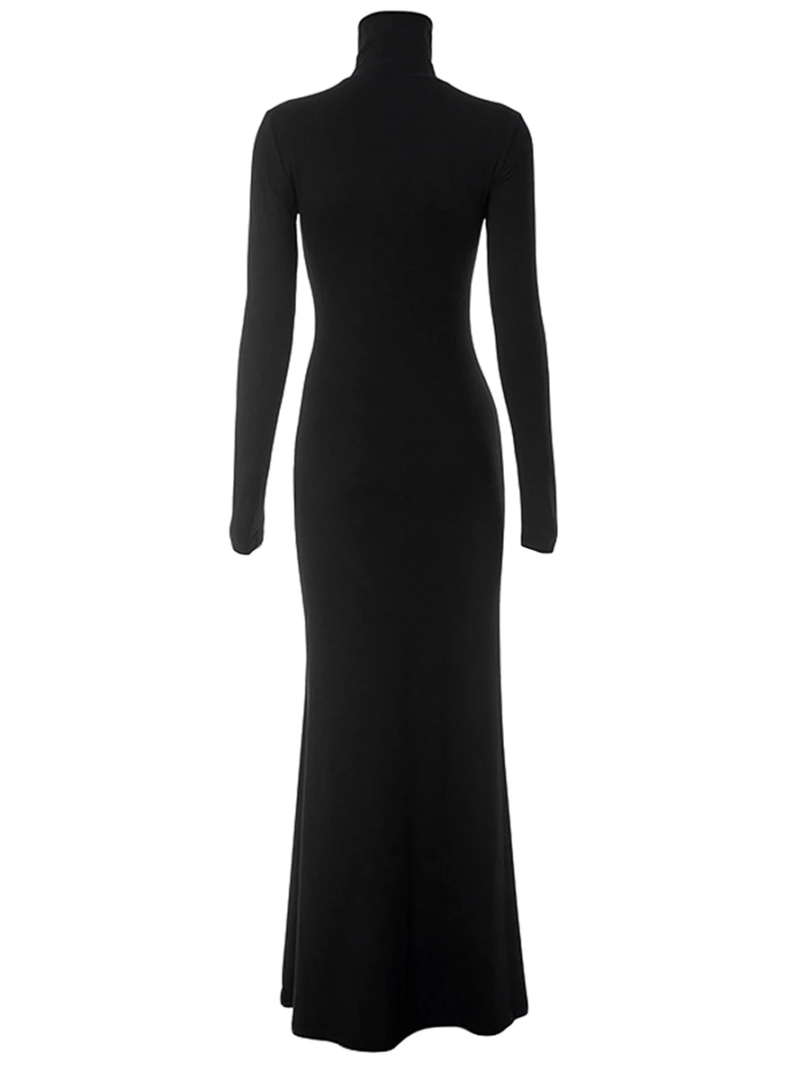 Женское длинное платье-футляр Y2k, элегантное макси-платье с высоким воротом и длинным рукавом, осеннее повседневное приталенное платье для отдыха, коктейльное Изображение 3 
