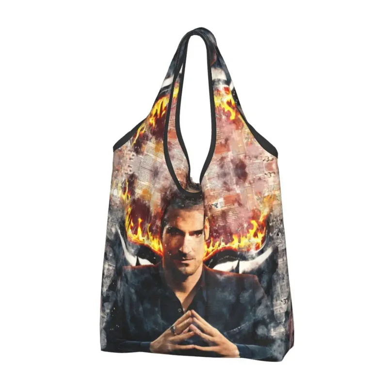 Забавный принт, крутая сумка для покупок Lucifer Morningstar, переносная сумка для покупок, сумка для веера дьявола