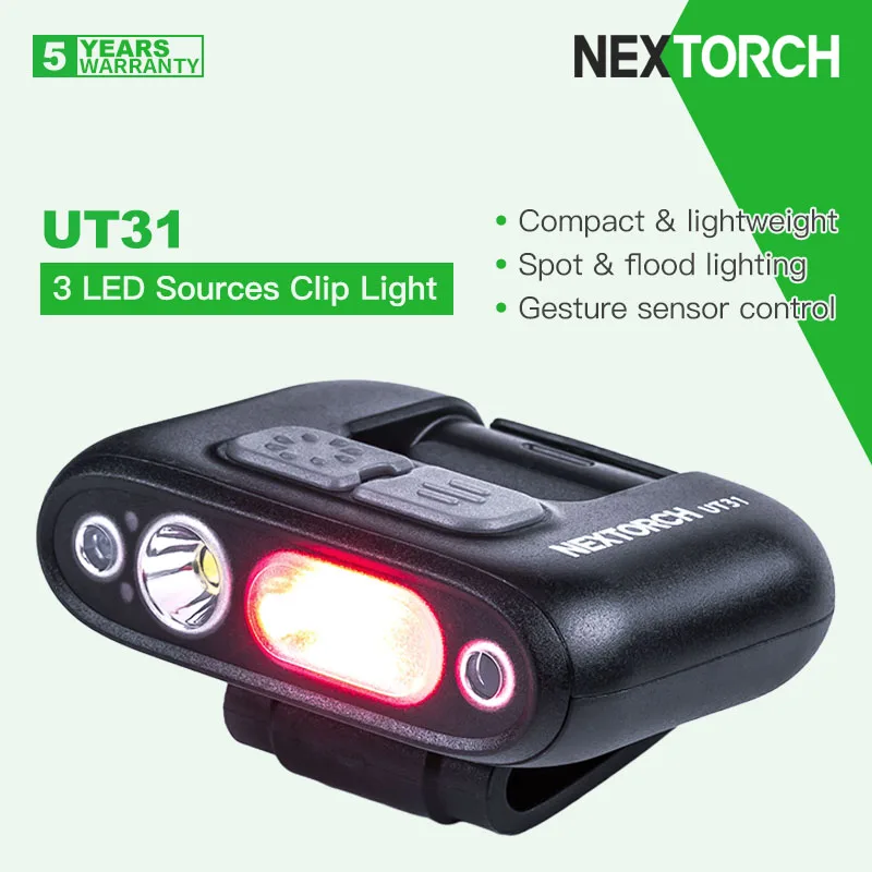 Зажимной фонарь Nextorch UT31 для безопасности / предупреждения, белый / синий / красный, 3 источника света, перезаряжаемый тип C, точечный и прожекторный с двумя углами наклона Изображение 0 