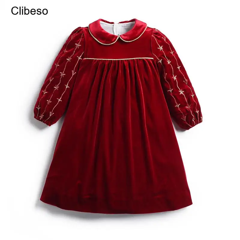 Испанское платье для маленьких девочек, Рождественские платья для Детей, Детское Бутик-Бархатное платье с вышивкой, Одежда для девочек от 2 до 8 лет