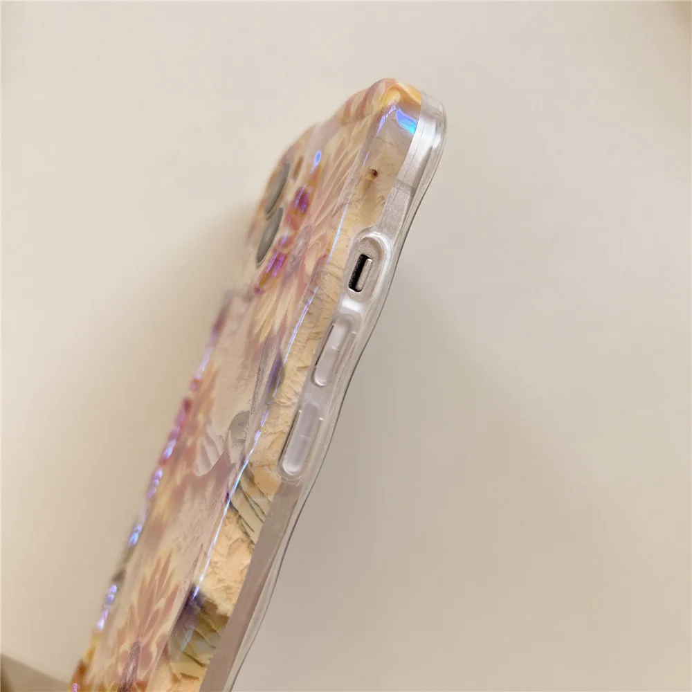 Картина маслом Цветок Чехол Для Телефона iPhone 11 12 13 14 Pro Max Blu-ray Лазерная Волновая Рамка Силиконовая Мягкая Задняя Крышка Противоударный Funda Изображение 4 