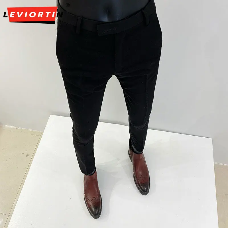 Корейская версия, трендовые брюки для официальных костюмов, брюки для деловых повседневных костюмов, мужские брюки для маленьких ног, весенние и осенние длинные брюки Изображение 0 