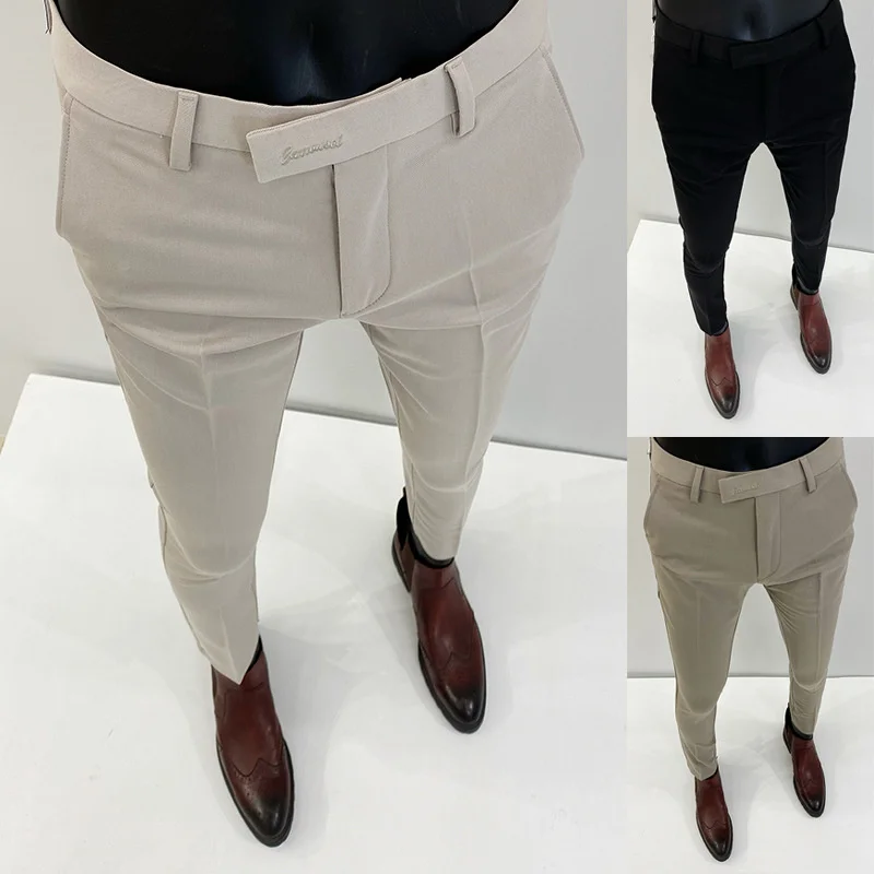 Корейская версия, трендовые брюки для официальных костюмов, брюки для деловых повседневных костюмов, мужские брюки для маленьких ног, весенние и осенние длинные брюки Изображение 1 