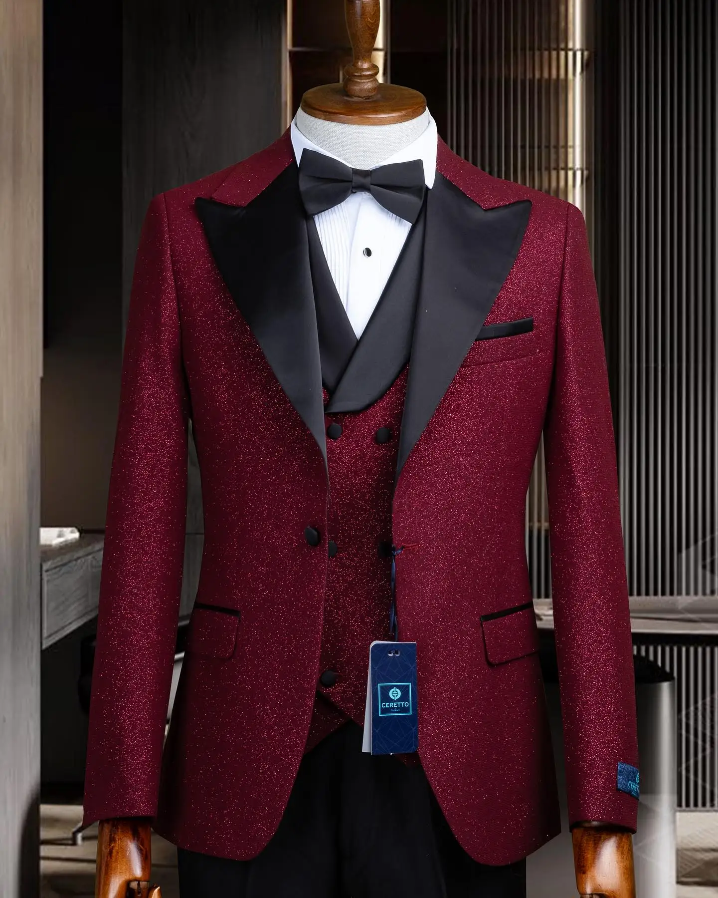 Костюм Homme, Черный атласный воротник, Бордовый Мужской костюм, блейзер, жилет, брюки, Комплекты деловой одежды для официальных вечеринок для мужчин