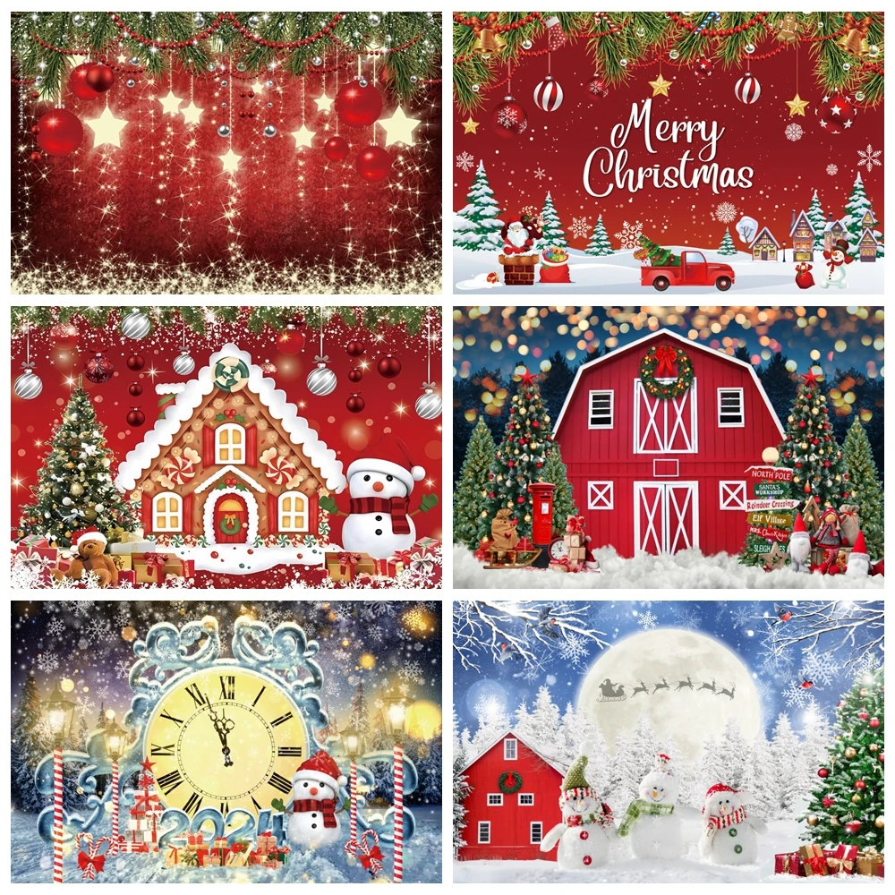Красный Рождественский фон для фотосъемки Рождественский шар, блестящее боке, искрящаяся Звезда, Зимняя Снежинка, Снеговик, детский фон для портретной фотосъемки