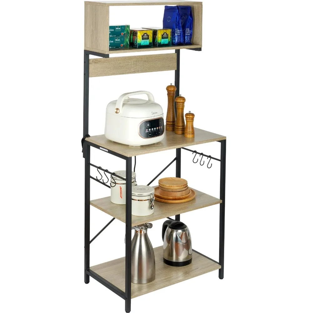 Кухонная стойка для выпечки BENTISM, промышленная 60-дюймовая 5-ярусная подставка для микроволновой печи с 6 крючками в деревенском стиле для кухни, гостиной
