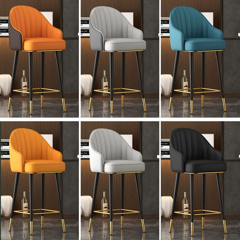 Легкие роскошные барные стулья, простая спинка для домашнего использования, стулья для кассиров на стойке регистрации, вращающиеся высокие табуреты, барные стулья Изображение 1 