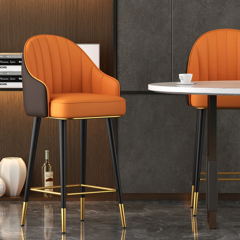 Легкие роскошные барные стулья, простая спинка для домашнего использования, стулья для кассиров на стойке регистрации, вращающиеся высокие табуреты, барные стулья Изображение 3 