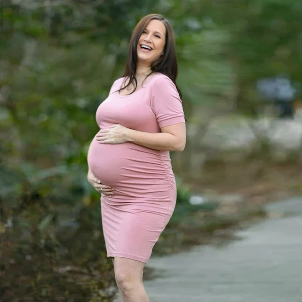 Летнее повседневное платье для беременных 2023 года длиной до колена, платья для фотосессии беременных, женская праздничная одежда с коротким рукавом