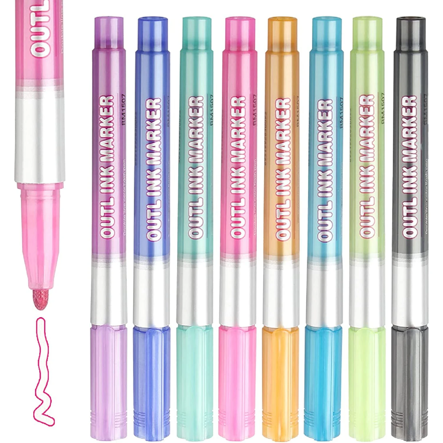 Металлические маркеры для самостоятельного рисования, 8 цветов, контурный маркер, двойная линейка, дневниковые ручки, цветные перманентные маркеры для детей