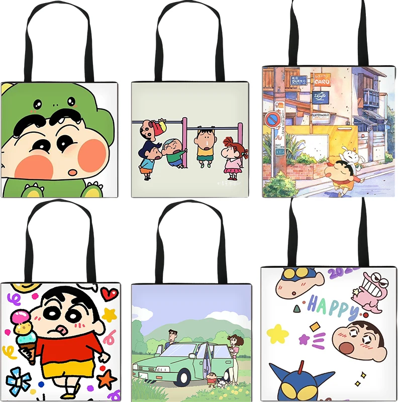Модная аниме-сумка Crayon Shin-Chan с рисунком Каваи для девочек из мультфильмов, повседневная сумка через плечо большой емкости, Легкая сумка для покупок, подарки