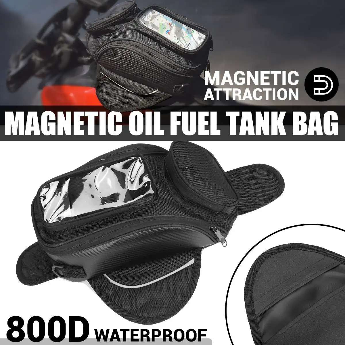 Мотоциклетная магнитная сумка для топливного бака с маслом, мотоциклетная седельная сумка на одно плечо, большой экран для телефона и GPS с дождевиком Изображение 0 