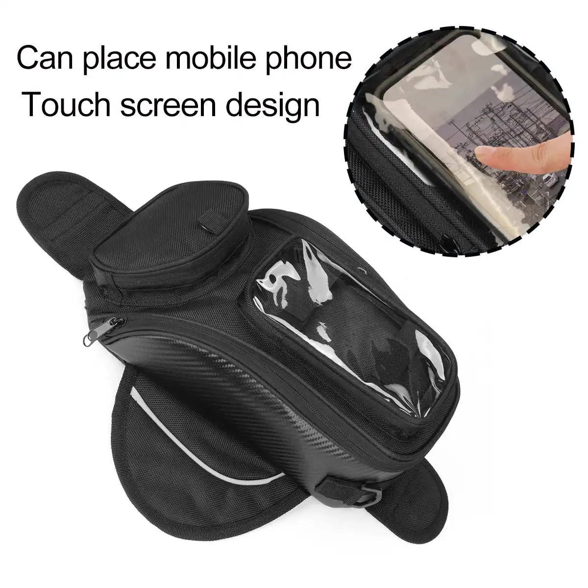 Мотоциклетная магнитная сумка для топливного бака с маслом, мотоциклетная седельная сумка на одно плечо, большой экран для телефона и GPS с дождевиком Изображение 1 